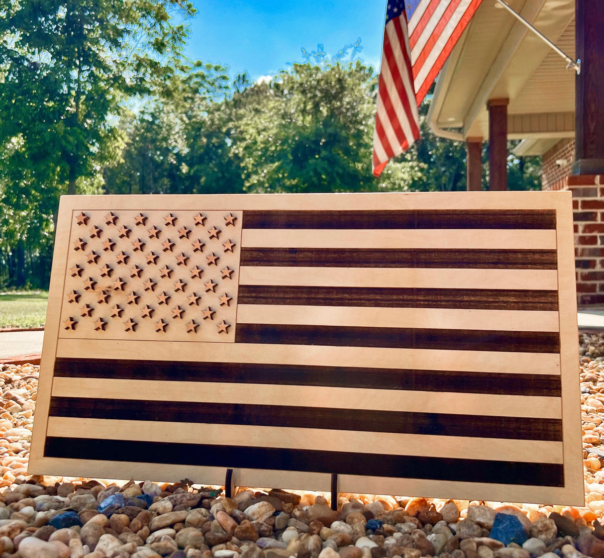 Unstained Mini American Flag Plaque