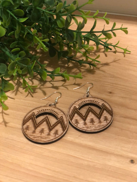 Laser Engraved Mountain Earrings