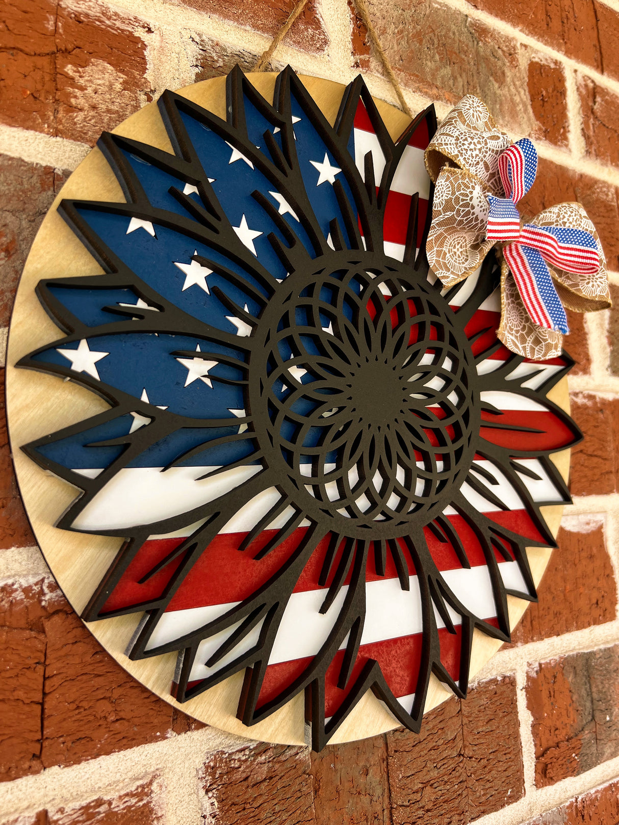 America Flag Sunflower Wall Hanger