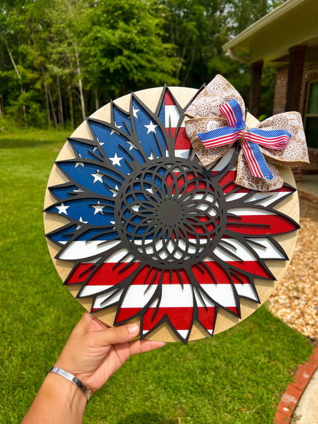 America Flag Sunflower Wall Hanger