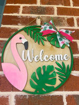 Flamingo "Welcome" Wall Hanger