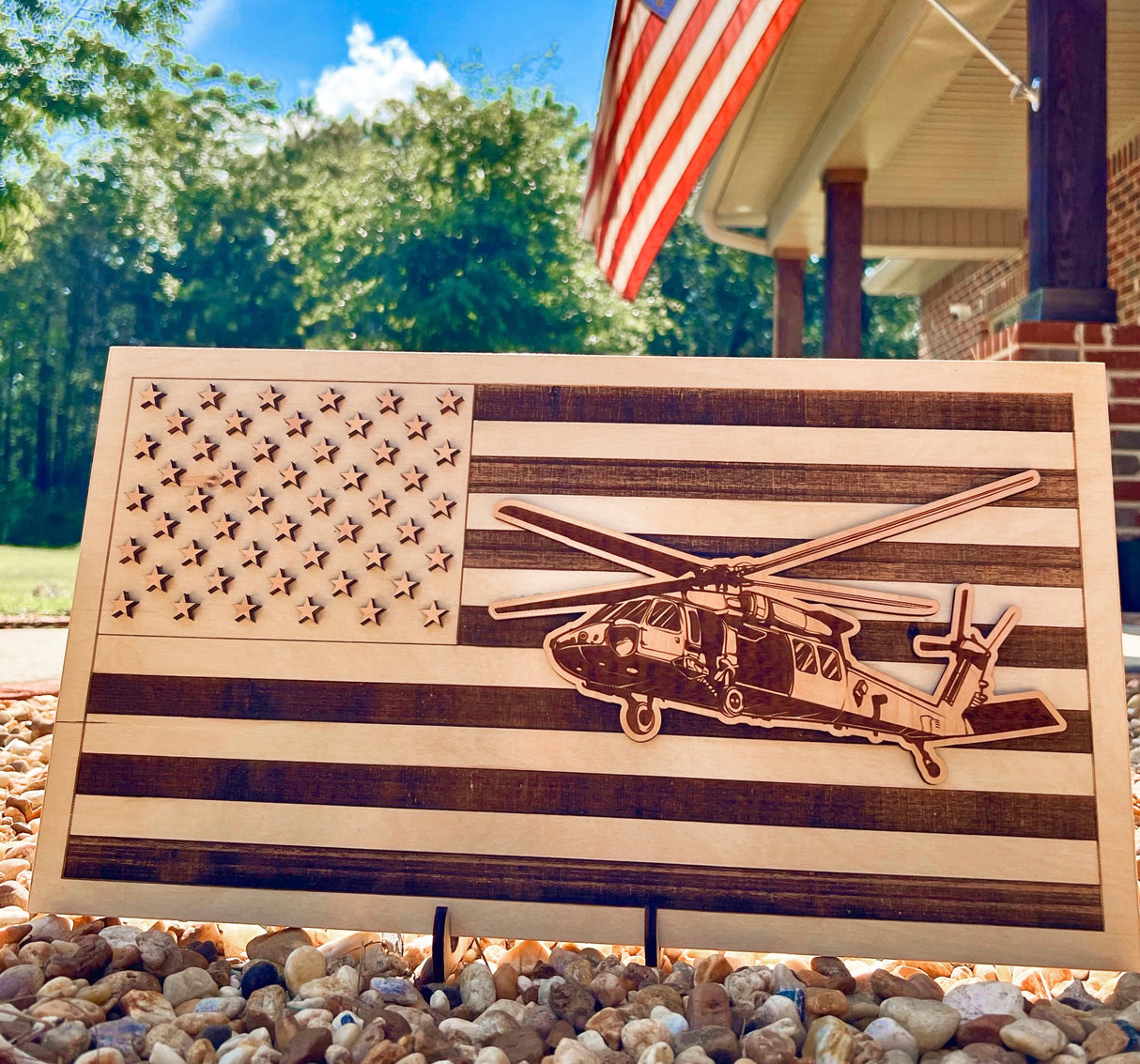 Unstained Mini American Flag Plaque