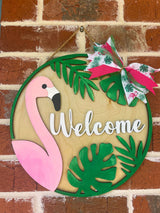 Flamingo "Welcome" Wall Hanger