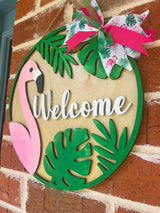 Flamingo "Welcome" Wall Hanger