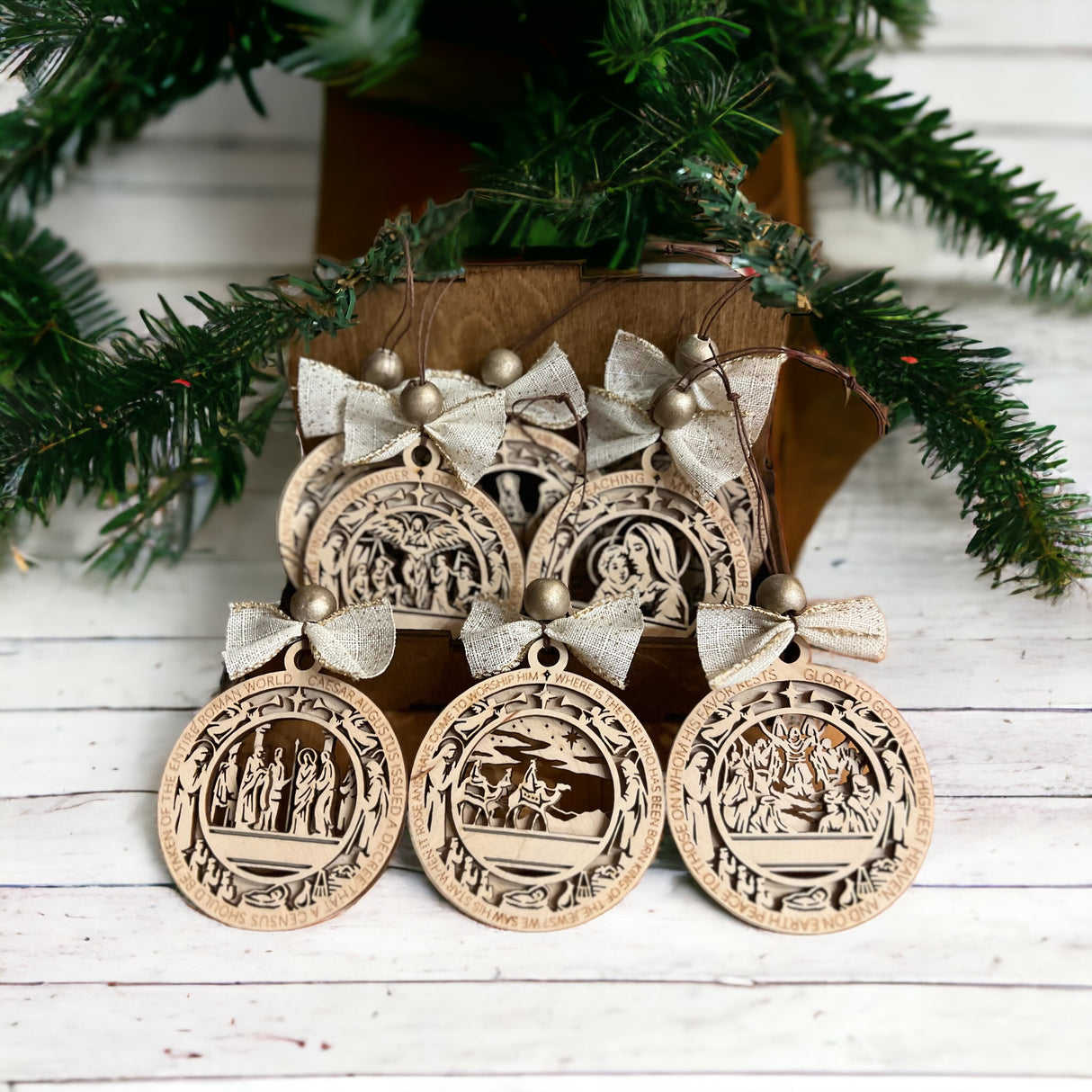 8 ct. Nativity Scene Ornaments Set with Box