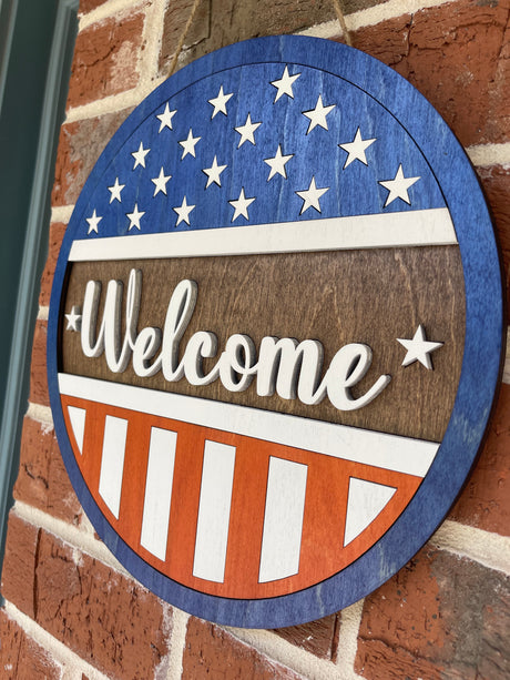 "Welcome" American Flag Wall Hanger