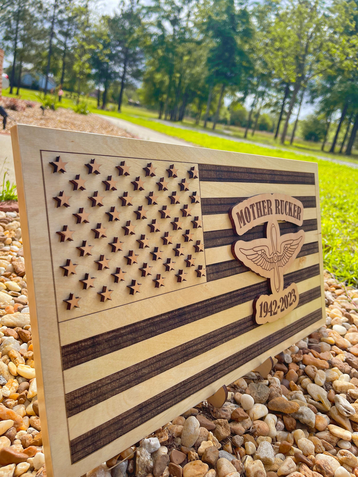 Unstained Mini American Flag Plaque